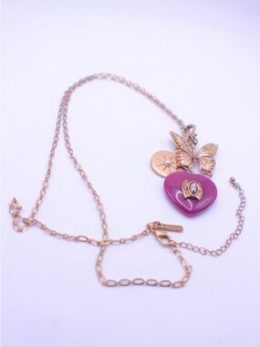 White House Black Market Gold tone Chain with Pink Heart & Butterfly Charms